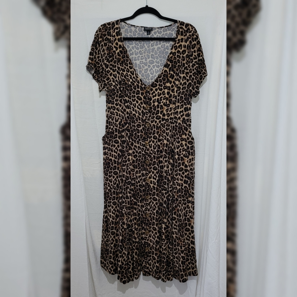 Mini Challis Button-Front Leopard Print Dress - image 1